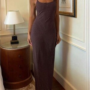 Elegant Brown Polka Dot Maxi Dress